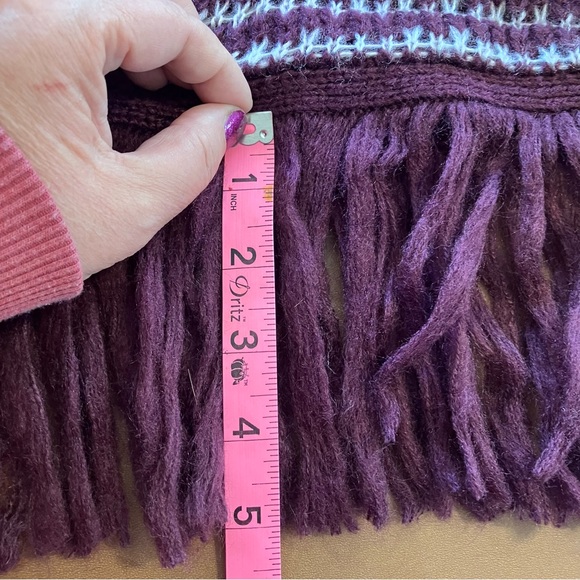 NWT Decree Knit Duster Long Cardigan Purple Snowdrift Fringe Hem Medium Stripes - Picture 11 of 14